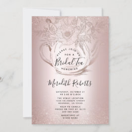 Roos Gold Floral Teapot Blush Folie Bridal Tea Kaart