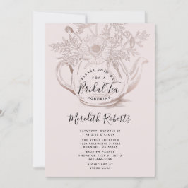 Roos Gold Floral Teapot Blush Pink Bridal Tea Kaart