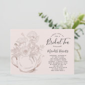 Roos Gold Floral Teapot Blush Pink Bridal Tea Kaart (Staand voorkant)