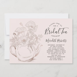 Roos Gold Floral Teapot Blush Pink Bridal Tea Kaart