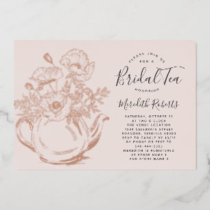 Roos Gold Floral Teapot Blush Pink Bridal Tea Real Folie Uitnodiging
