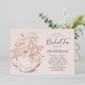 Roos Gold Floral Teapot Blush Pink Bridal Tea Real Folie Uitnodiging (Staand Voorkant)