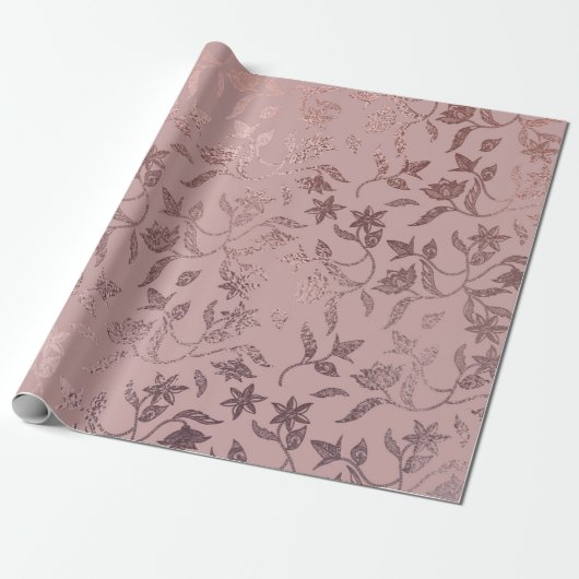 Roos Gold Floral Vine Pattern op Blush Pink Cadeaupapier (Uitgerold)