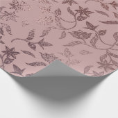 Roos Gold Floral Vine Pattern op Blush Pink Cadeaupapier (Hoek)