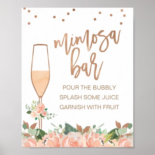 Roos Gold Floral Vrijgezellenfeest Mimosa-bord Poster (Voorkant)
