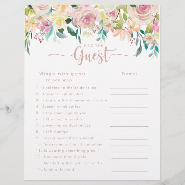 Roos Gold Floral Vrijgezellenfeest Zoek het gastsp (Voorkant)