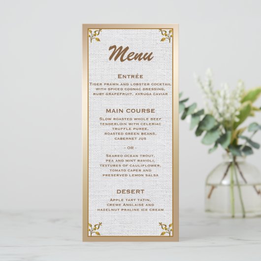 Roos Gold Floral Weddenschappen Reception Menu (Staand voorkant)