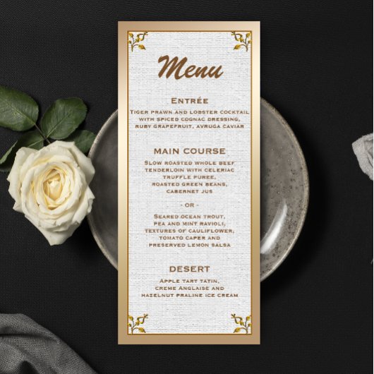 Roos Gold Floral Weddenschappen Reception Menu