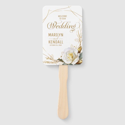 Roos Gold Floral Wedding Handwaaier (Voorkant)