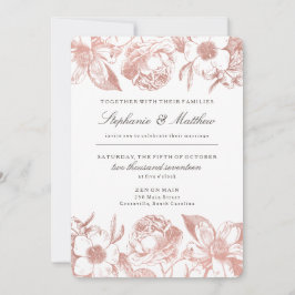 Roos Gold  Floral Wedding Invitation Kaart