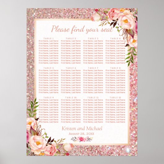Roos Gold Floral Wedding Plan Poster (Voorkant)