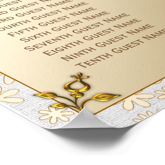 Roos Gold Floral Wedding Seating Chart Poster (Hoek)