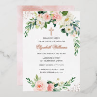 Roos Gold Floral Wreath Cross Girl Baptisme