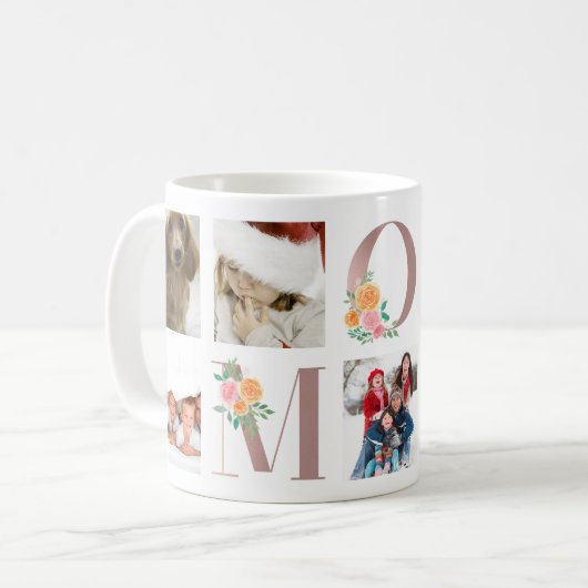 Roos Gold Florals Best MOM Ever Floral Multi Photo Koffiemok (Voorkant links)