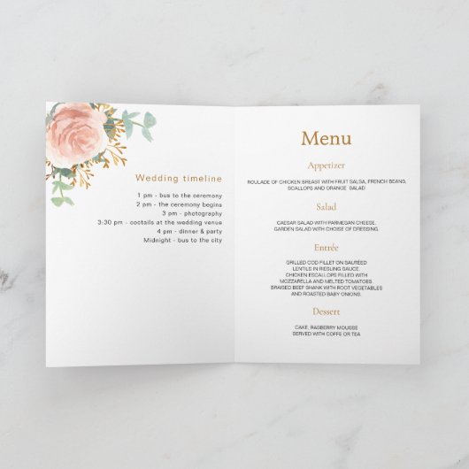 Roos Gold Florals Foto Welkomstprogramma Menu (Binnen)