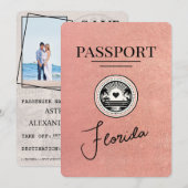 Roos Gold Florida Passport Bewaar de datum Save The Date (Voorkant / Achterkant)