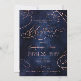 Roos Gold Flourish Script Navy Christmas Corporate Kaart