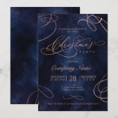 Roos Gold Flourish Script Navy Christmas Corporate Kaart (Voorkant / Achterkant)
