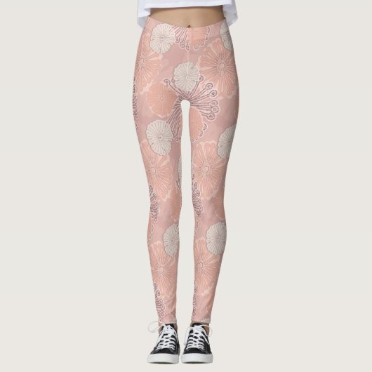 Roos Gold Flower Pattern Leggings (Voorkant)