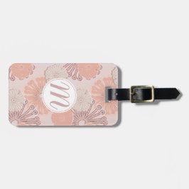 Roos Gold Flower Pattern & Monogram Bagagelabel