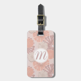 Roos Gold Flower Pattern & Monogram Bagagelabel