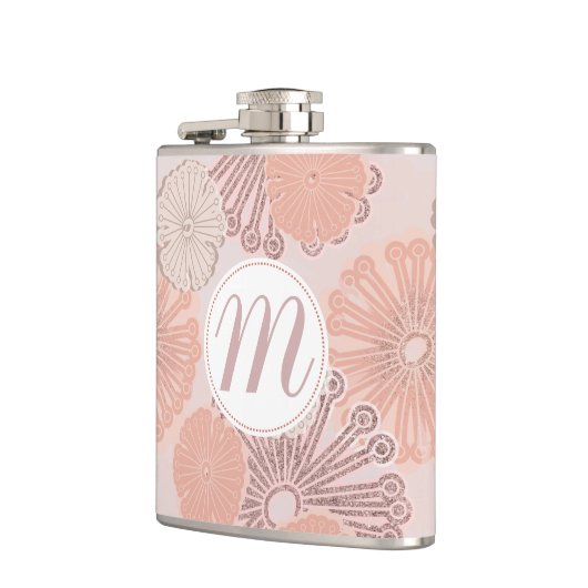 Roos Gold Flower Pattern & Monogram Heupfles (Links)