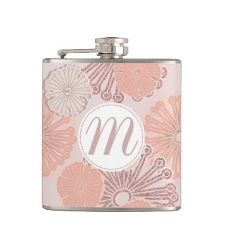 Roos Gold Flower Pattern & Monogram Heupfles