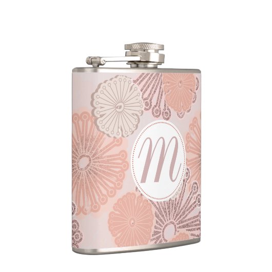 Roos Gold Flower Pattern & Monogram Heupfles (Rechts)