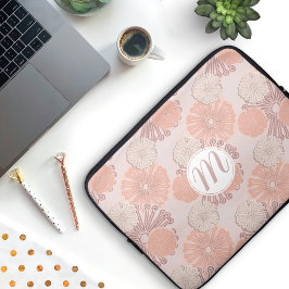 Roos Gold Flower Pattern & Monogram Laptop Sleeve