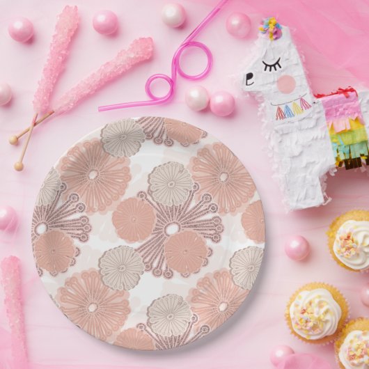 Roos Gold Flower Pattern Papieren Bordje (Feest)