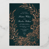 Roos Gold Flower Wreath Emerald Green Wedding Folie Uitnodiging (Voorkant)