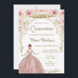 Roos Gold Flowers en Gold Glitters Quinceanera  Kaart<br><div class="desc">Roos Gold Flowers and Gold Glitters Quinceanera Birthday Invitation Mis Quince Anos,  15e verjaardag 

Rozen Roses Flowers Blush Pink Sweet 16 Uitnodiging</div>