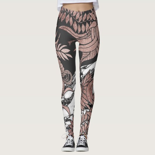 Roos Gold Flowers en Modern Black and Marble Cut Leggings (Voorkant)
