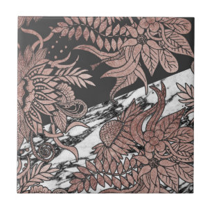 Roos Gold Flowers en Modern Black and Marble Cut Tegeltje