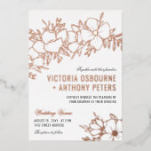 Roos Gold Flowers Floral Wedding Folie Uitnodiging (Voorkant)