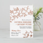 Roos Gold Flowers Floral Wedding Folie Uitnodiging (Staand Voorkant)