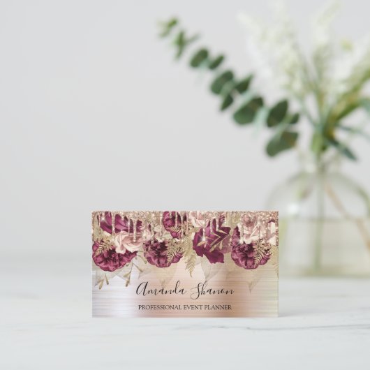 Roos Gold Flowers geborsteld Drip QR CODE Logo Visitekaartje (Staand voorkant)