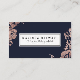 Roos Gold Flowers Navy Blue Appointment Card Afsprakenkaartje