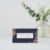 Roos Gold Flowers Navy Blue Appointment Card Afsprakenkaartje (Staand voorkant)