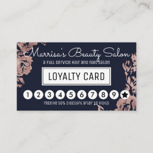 Roos Gold Flowers Navy Blue Loyalty Discount Punch