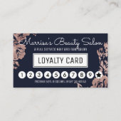 Roos Gold Flowers Navy Blue Loyalty Discount Punch (Voorkant)