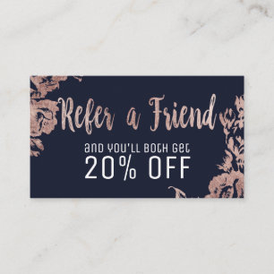 Roos Gold Flowers Navy Blue Reference Card Aanbevelingskaartje