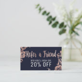 Roos Gold Flowers Navy Blue Reference Card Aanbevelingskaartje (Staand voorkant)