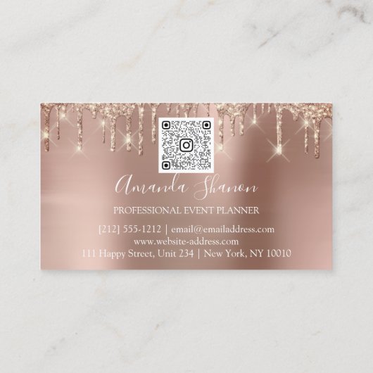 Roos Gold Flowers Poeder Drip QR CODE Logo Visitekaartje (Achterkant)