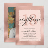 Roos Gold Foil 18e verjaardag Foto Uitnodiging (Voorkant / Achterkant)