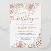 Roos Gold Foil 21e verjaardag Folie Uitnodiging (Voorkant)