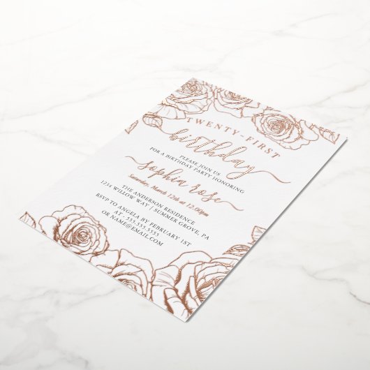 Roos Gold Foil 21e verjaardag Folie Uitnodiging (Gedraaid)