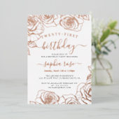 Roos Gold Foil 21e verjaardag Folie Uitnodiging (Staand Voorkant)