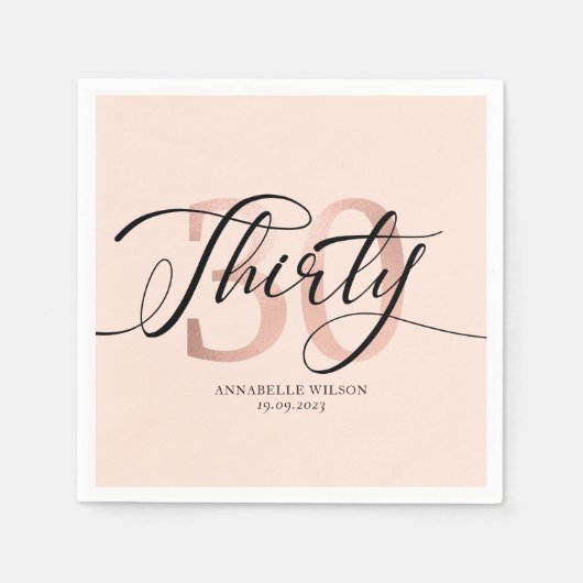 Roos Gold Foil 30e verjaardag Servet (Voorkant)