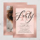 Roos Gold Foil 40th Birthday Foto  Kaart (Voorkant / Achterkant)